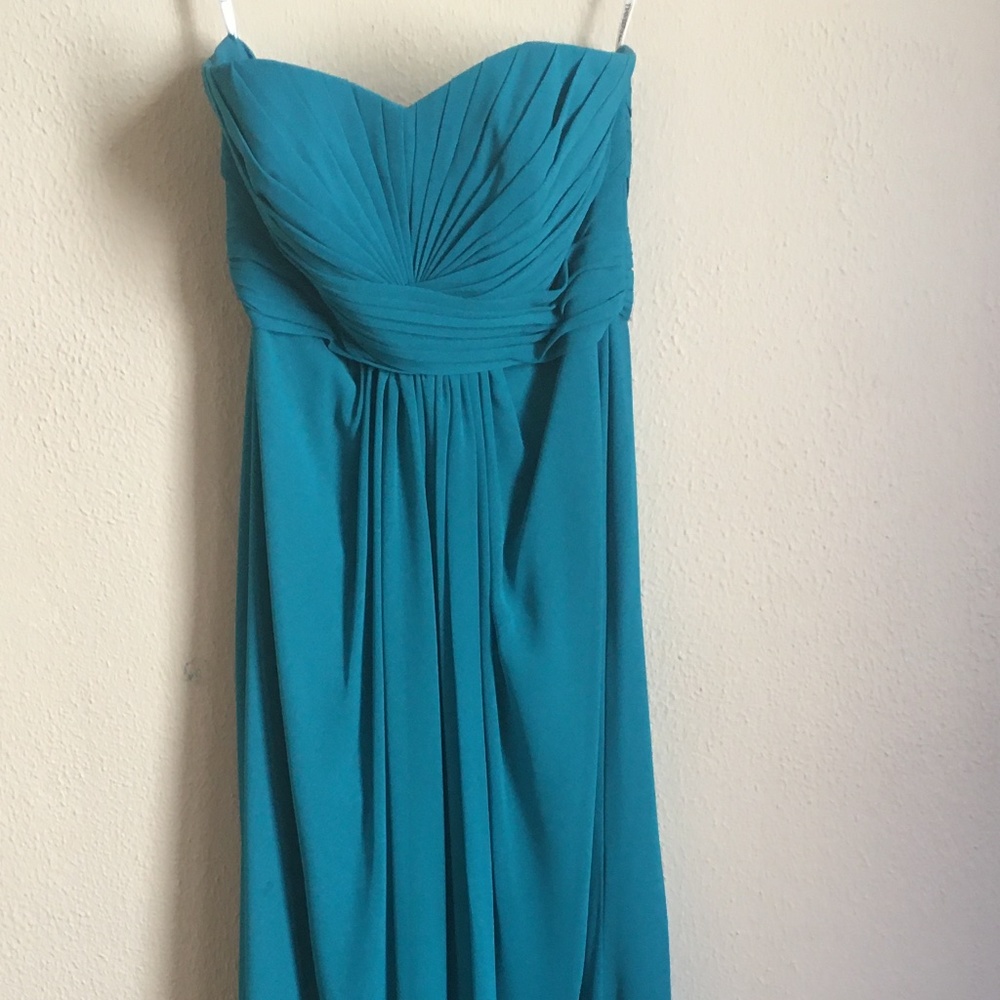 Strapless Floor length aqua blue dress
